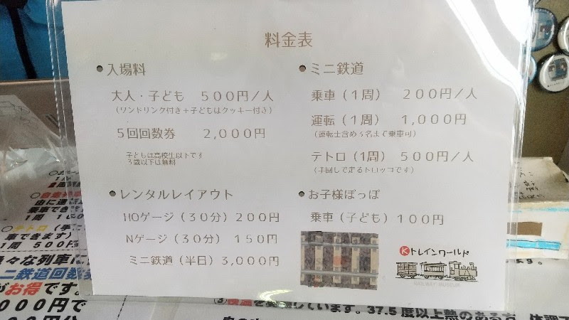 香川県三豊市の鉄道博物館 Kトレインワールドの料金表