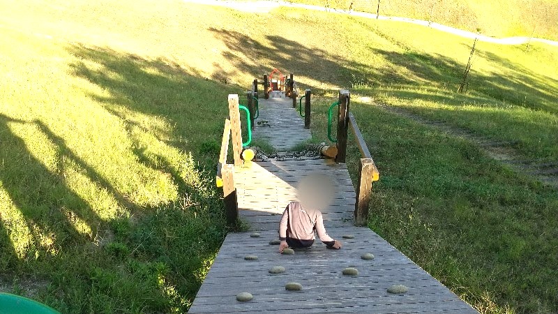 波妻の鼻わくわくランド 北条公園（波妻）にある芝生の斜面に設置されている大型のアスレチック遊具＠松山市おすすめの公園
